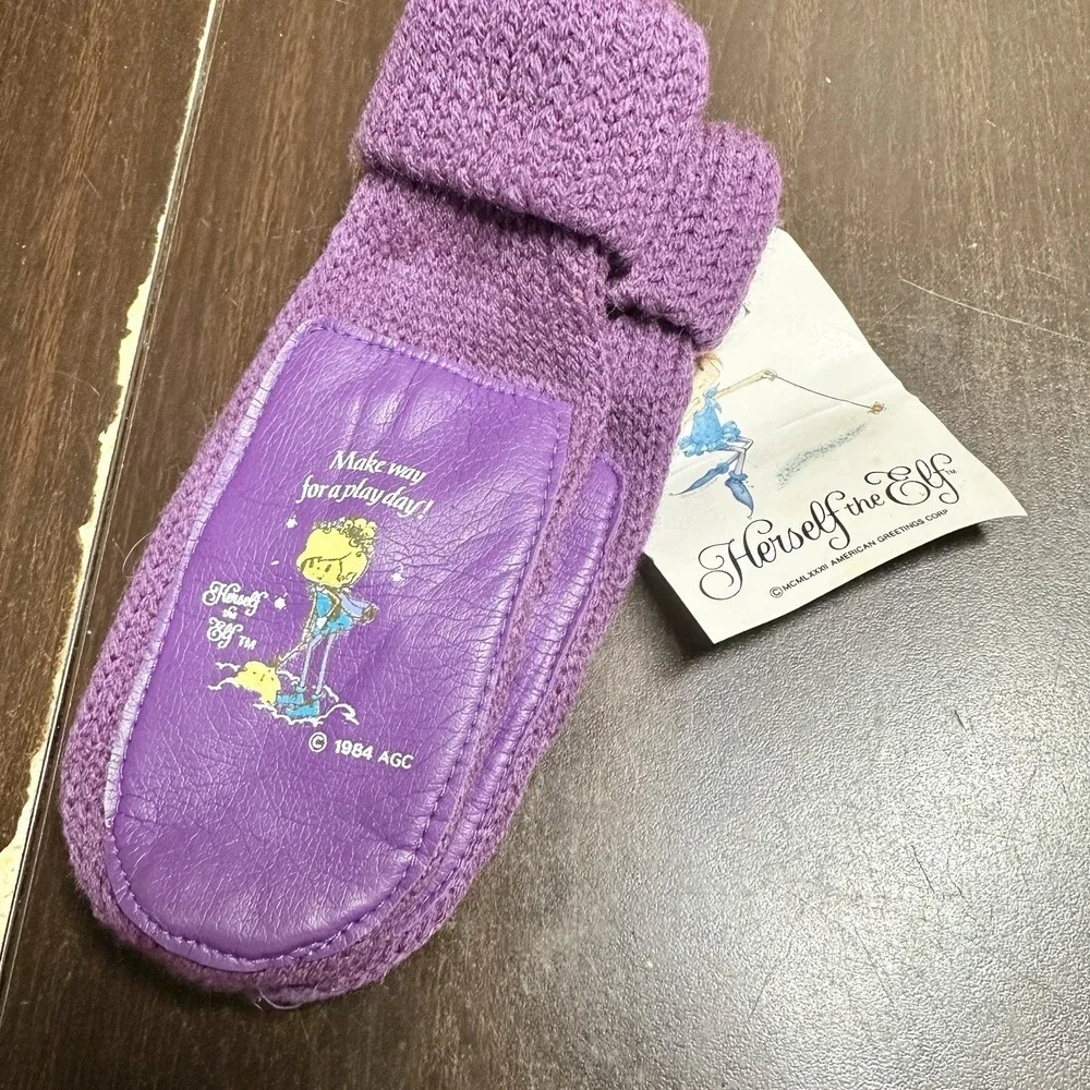 Vtg‎ 1984 Herself the Elf Avon Purple Knit Mittens Kids Size 1-3 New With Tags